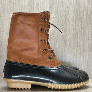 The Original Duck Boot Women 9M Arianna Mid Calf Waterproof Rain Boots Tan Brown